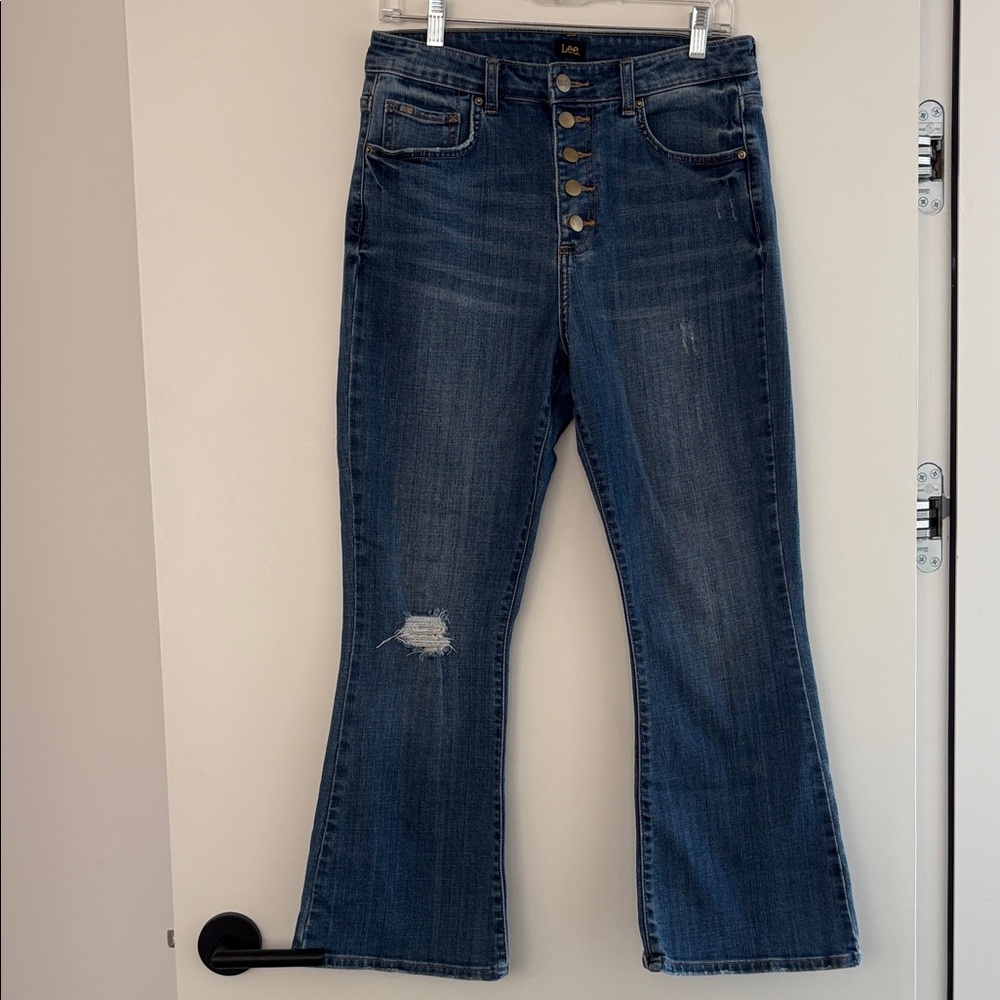 Lee High Rise Mini Flare Button Fly Jean 30 EUC